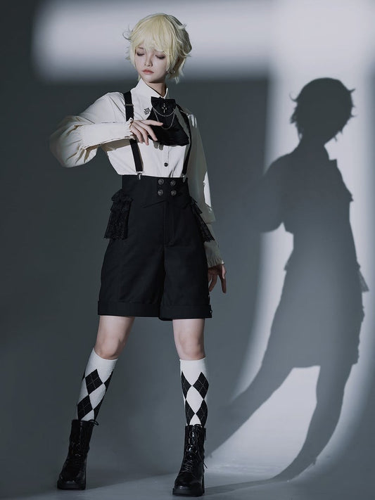 Fashion Shorts Foldover with Black Straps Shoulder Ouji Waist