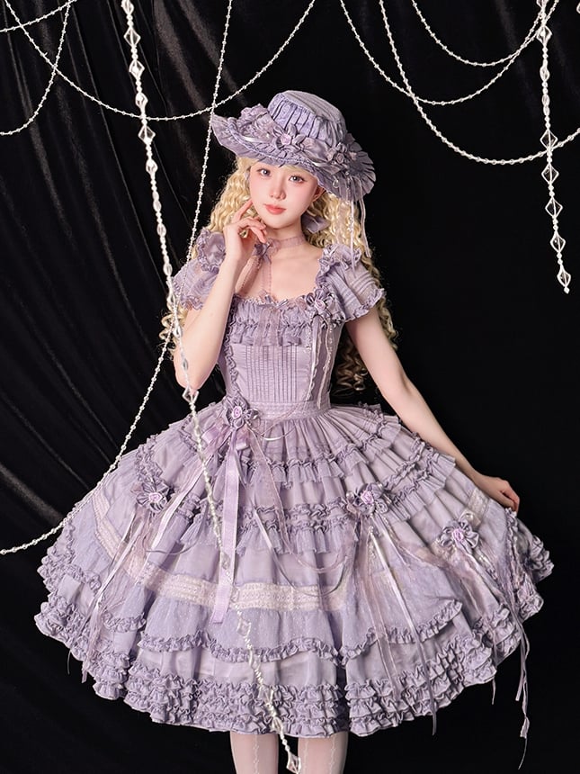 Rüschendetails und Lolita-Besätze Lila Klassisches Plisseekleid Elegant