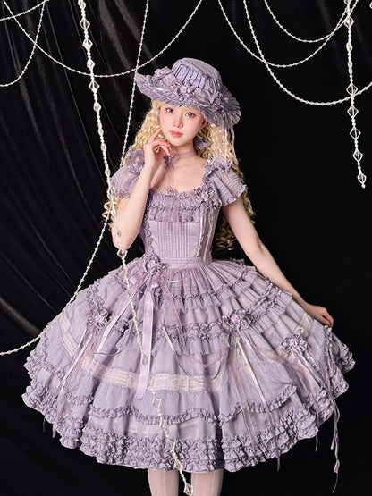 Rüschendetails und Lolita-Besätze Lila Klassisches Plisseekleid Elegant