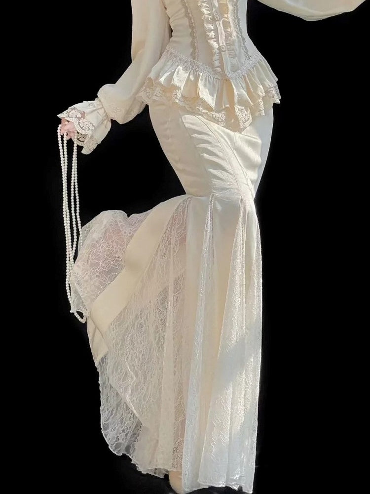 Lace Details with Skirt Mermaid Lolita Apricot Classic Elegant