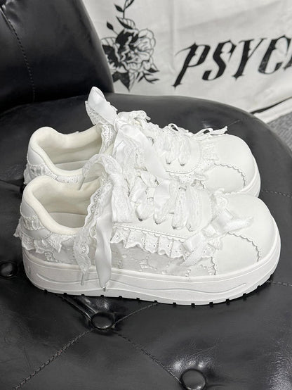 Kei Lace with Platform Details Platforms White Jirai Closure Lace-up