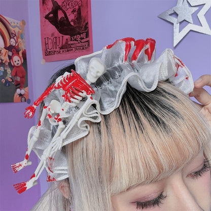 ホワイト/ブラック ハロウィン スケルトン レーストリム KC