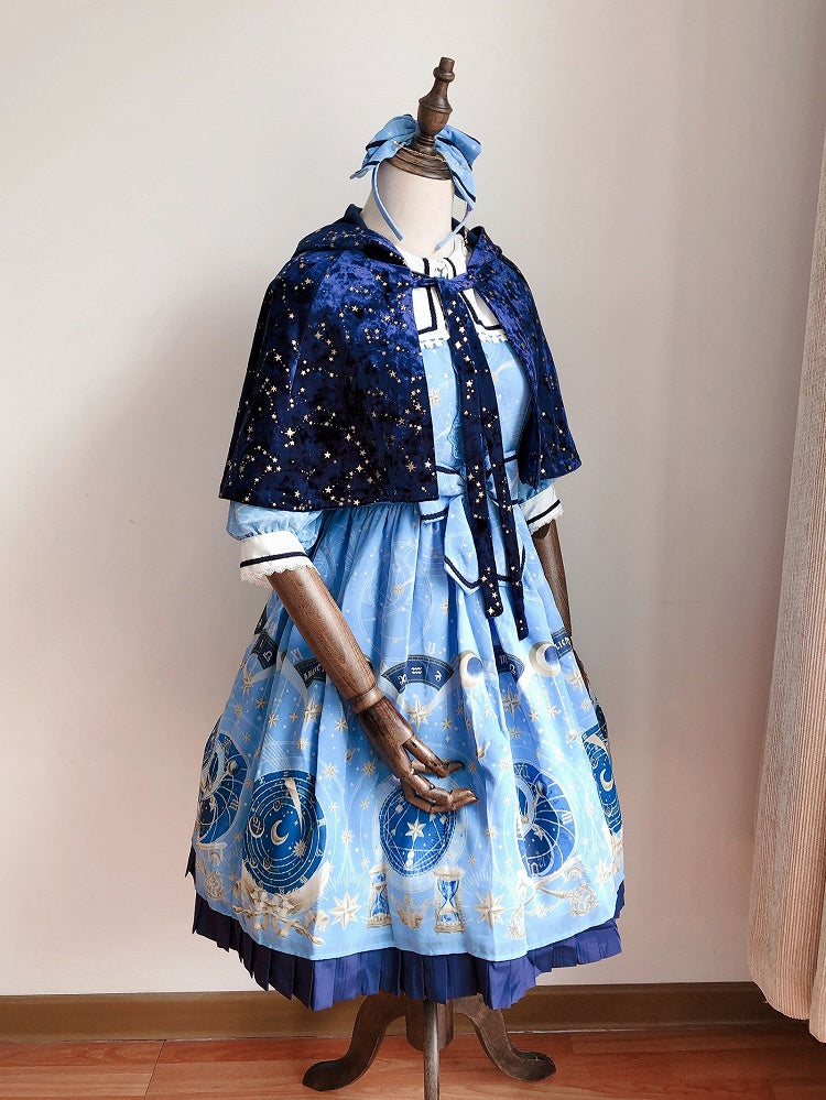 Blue Hooded Golden Pattern with Cape Stars Dark