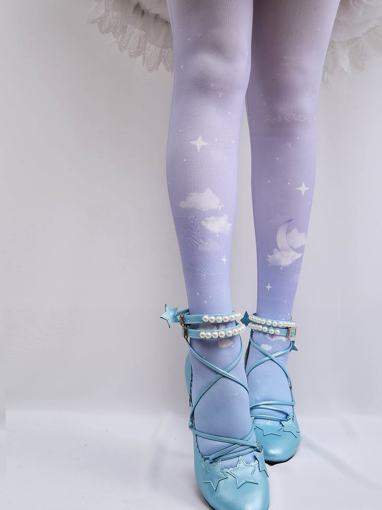 3 Colors Lolita Gradient Star & Cloud Print Tights