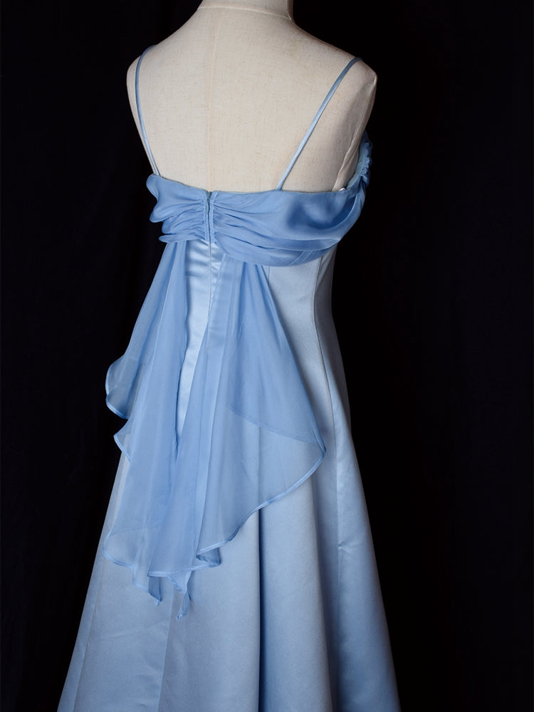 Blue Vintage Satin Spaghetti Strap Gown - Red Lychee Manor