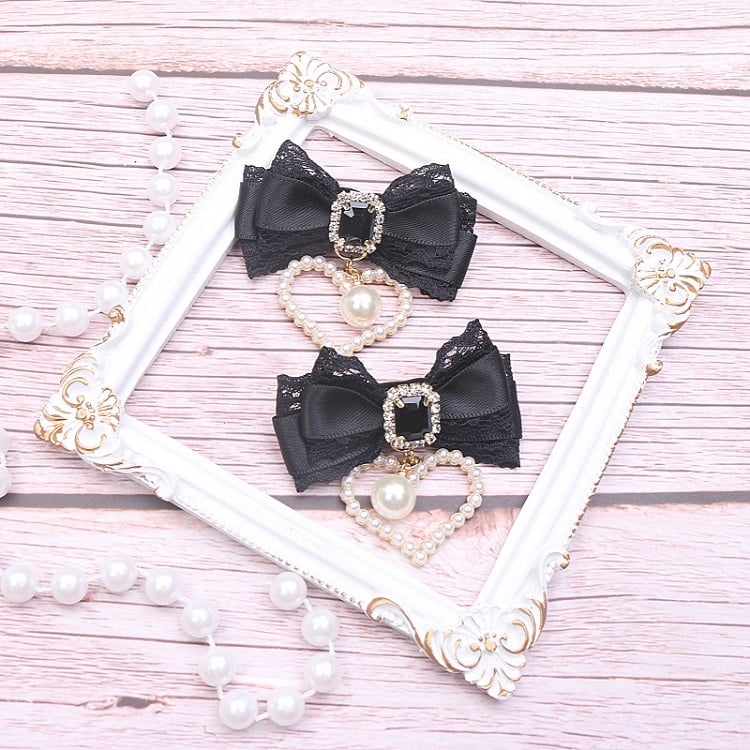 Bowknot Hairclip Options Lace Kei Jirai Charm 10 Heart Pearl Color
