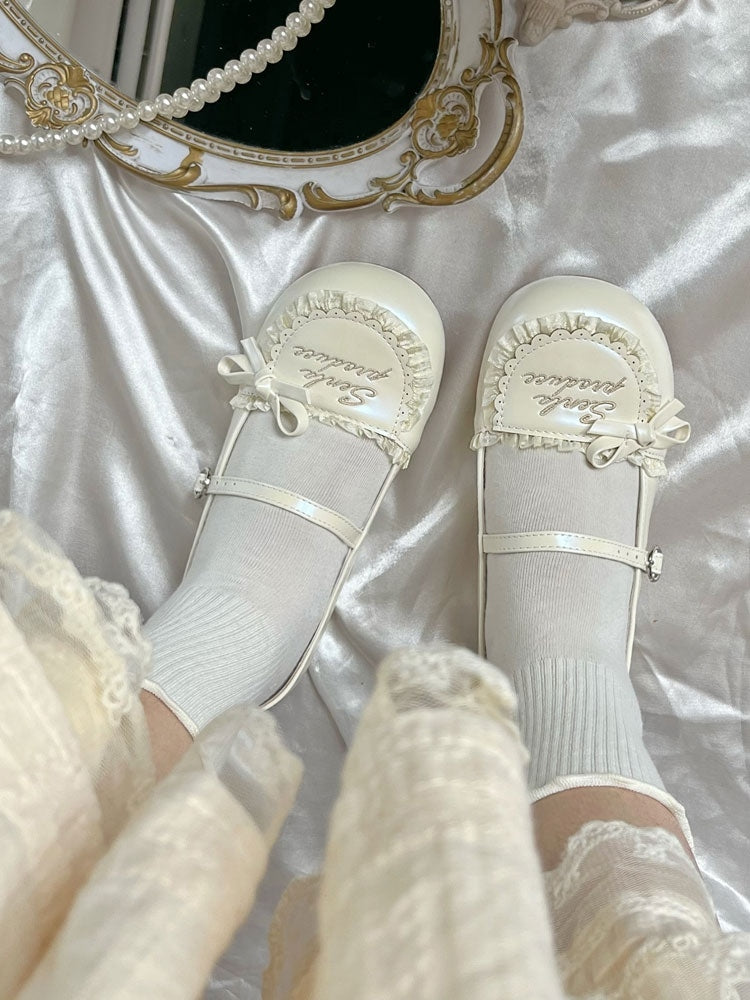 Lolita in Sweet Style Jane Shoes Mary Flat Beige Ruffles with Trim