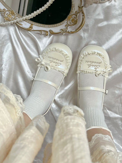 Lolita in Sweet Style Jane Shoes Mary Flat Beige Ruffles with Trim