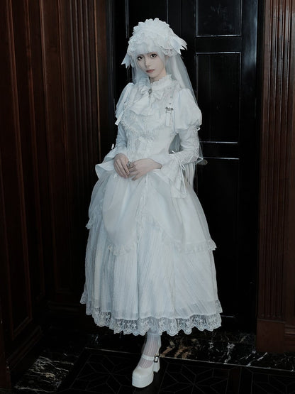 Gothic Neckline Ruffle Dress Juliette White Sleeves Set Lolita OP