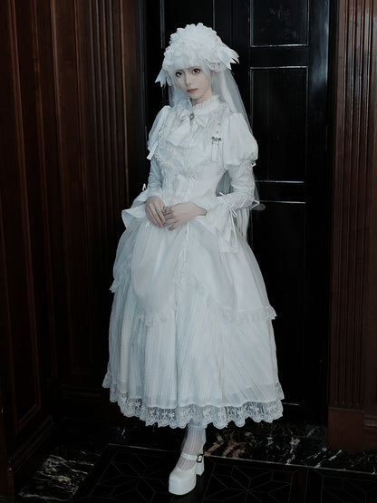Cross-Stitched Gothic White Corset with Bat Buckle Straps - With PUJI