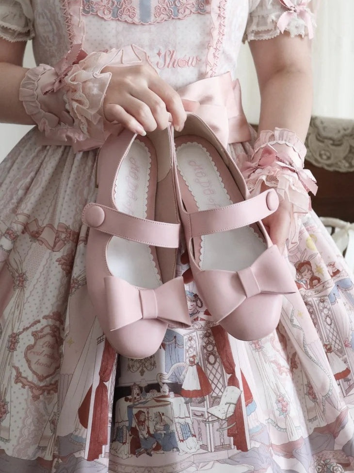Pink Accent with Elegant Delicate Bow Low Lolita Heels