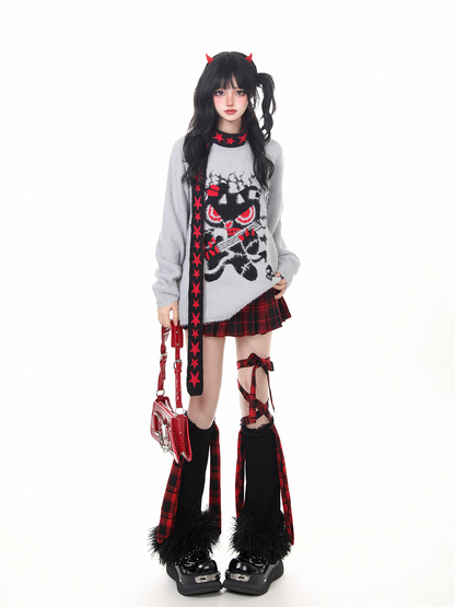 Design with Punk Rock Sweater Plush Black/Gray Guitarist Cartoon