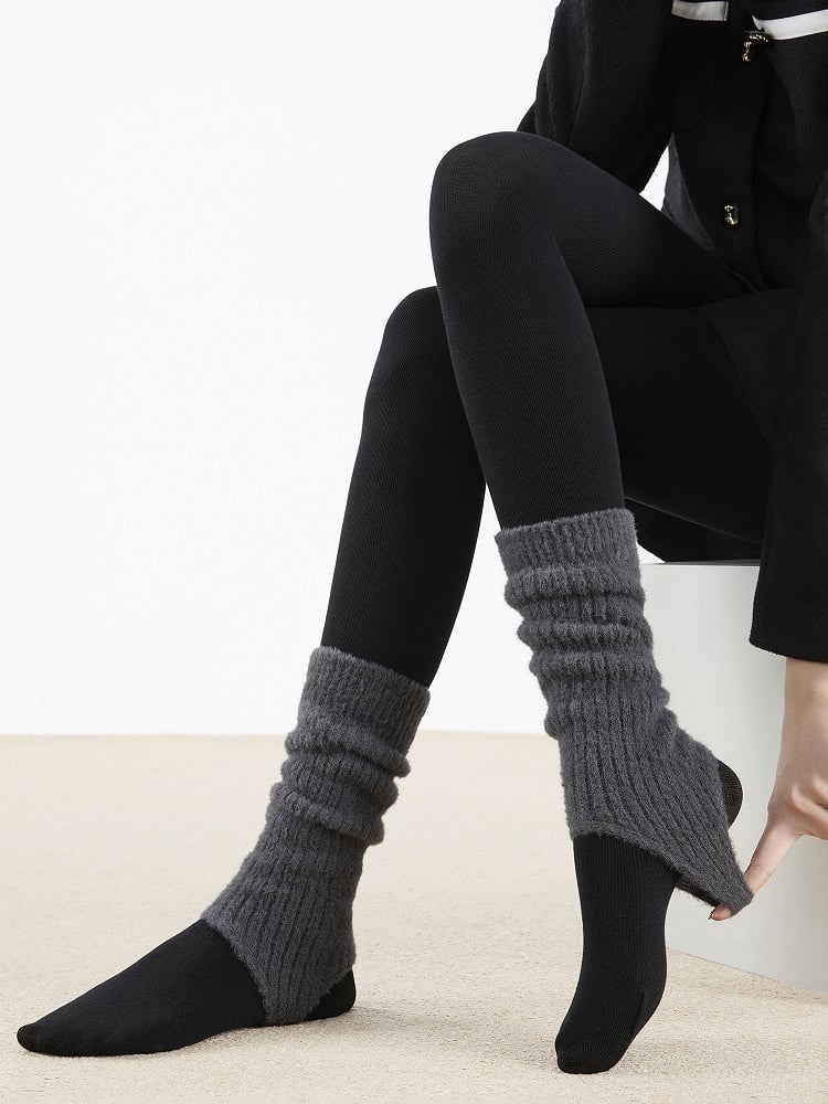 Fuzzy Warmers Knit 3-Color Toe-Open Leg