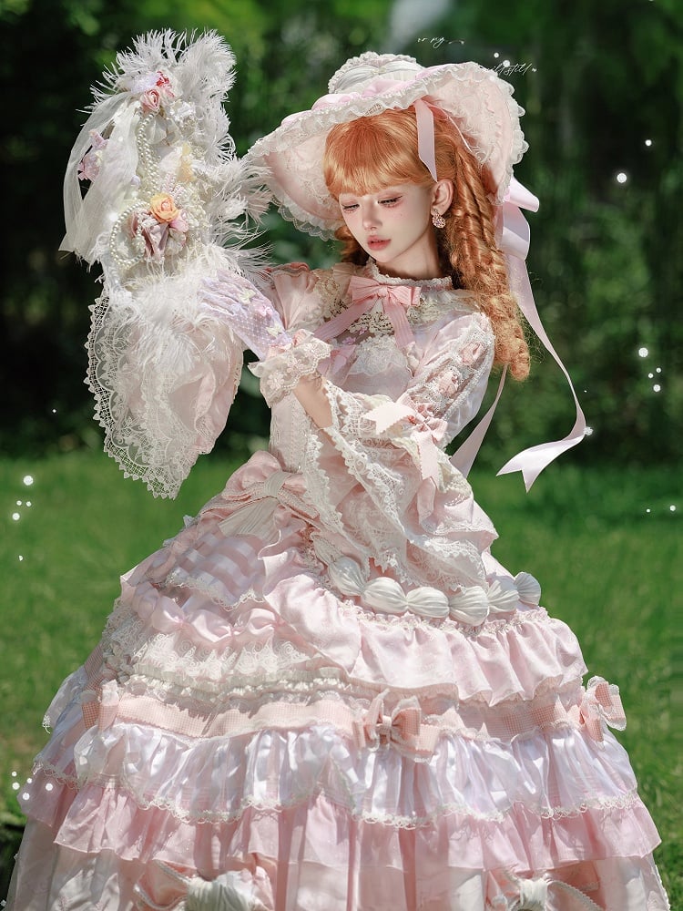 Gorgeous Hat + Dress Pink Lolita Gloves Sleeves Bell Hanayome Large