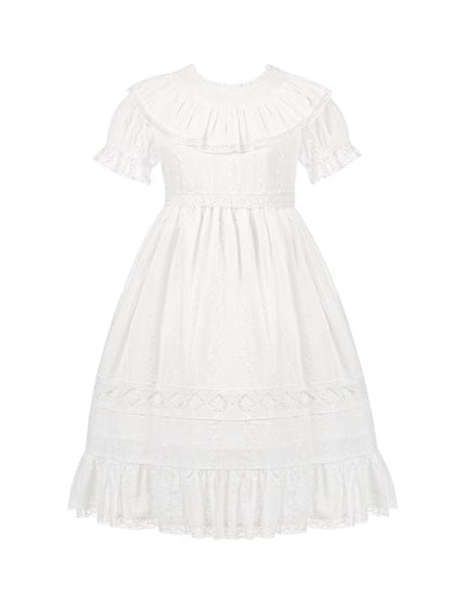 Weißes Lolita-Taille-Shiro-Kleid mit hohen Puffärmeln aus Baumwolle