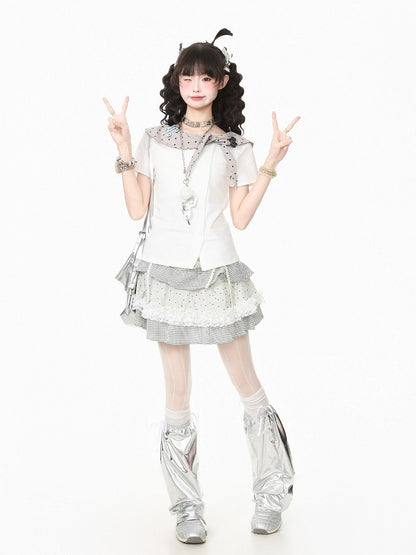White Polka Dot Music Note Tie-Neck Top - Languid Park