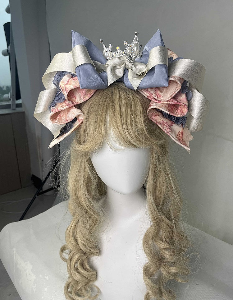 Pink & Blue Floral OP Dress with Bow & Card Print - Rosede Cheese