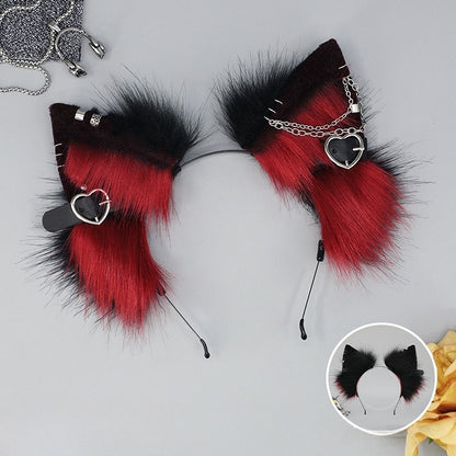 Lolita Shaggy Details BlackWhite/Gray/Red Punk Buckle Heart