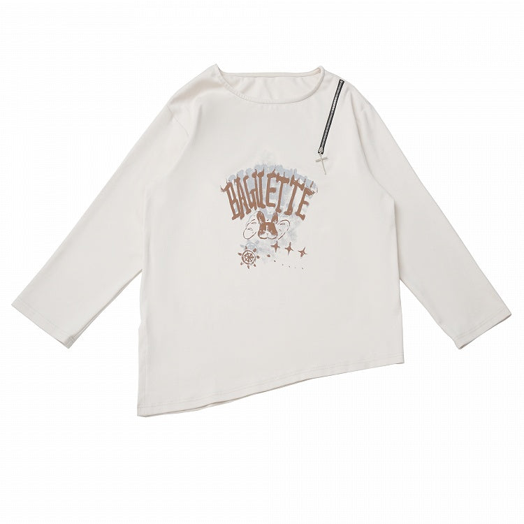 Split-Hem Top White Accent with Cross Zipper