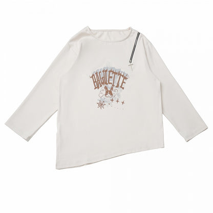 Split-Hem Top White Accent with Cross Zipper