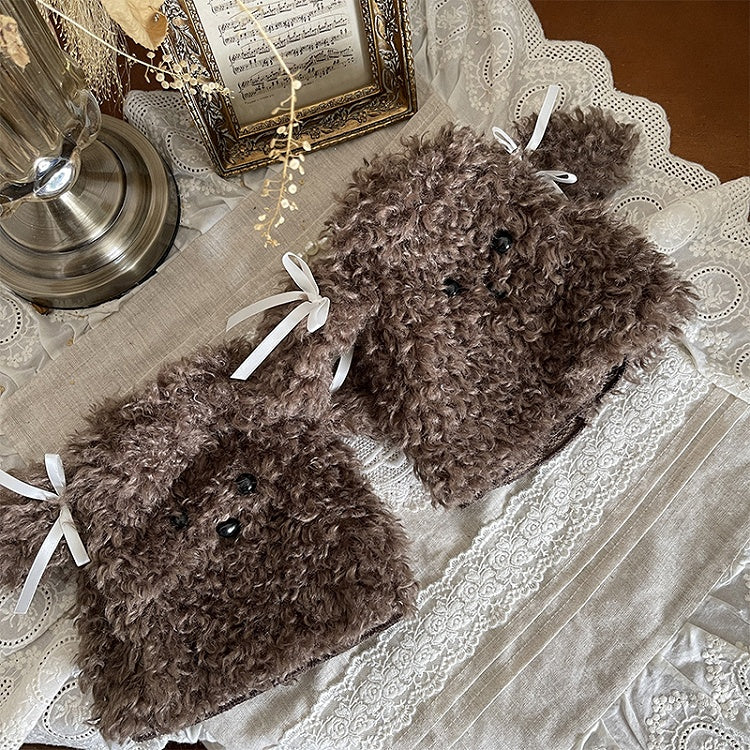 Leg Plush Decoration Puppy-Shaped Cute Warmers Bowknot with Brown