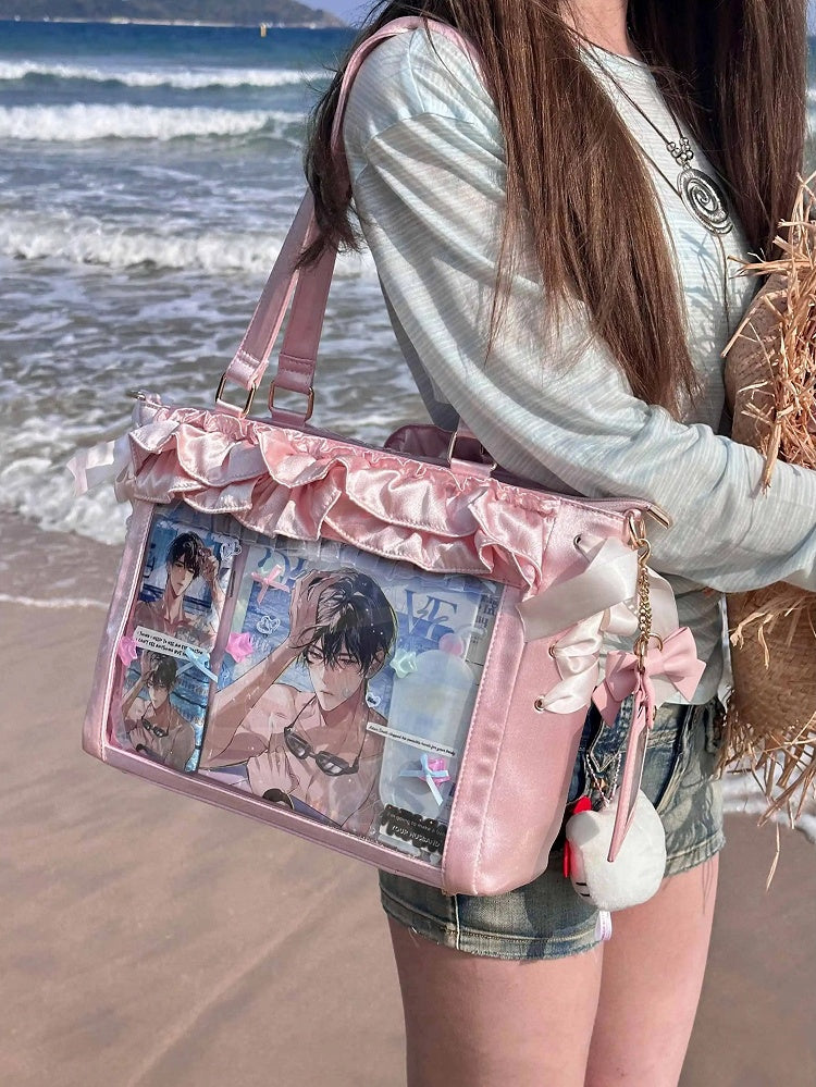 Mit Satin-Ita-Kartentaschenhalter, Schleife, rosa Riemen, Besätze, Rüschen zum Selbstbinden