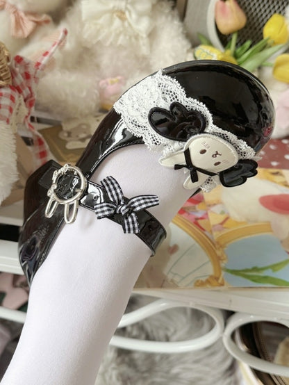 Wings Motif Decor Sweet Rabbit Lolita Black Bunny Themed Shoes with
