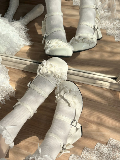 - with Lace Mid Heel Trim Lolita Mary Off-white Sweet Janes