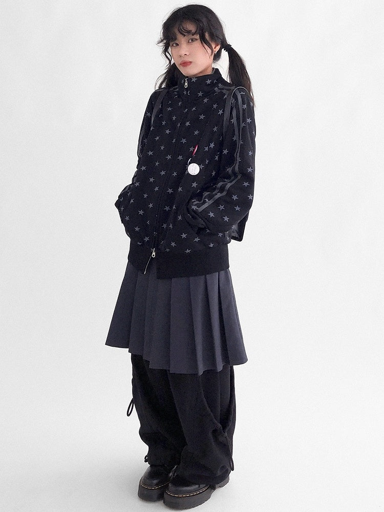 Collar Star Y2K Stand Motif Jacket Black with