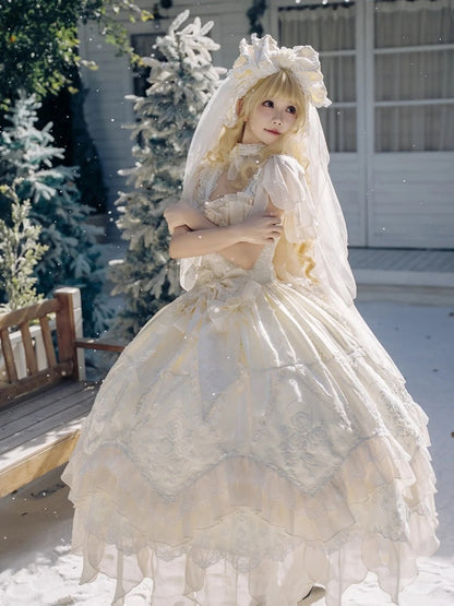 Lolita Dress JSK Ruffles Flowing Hanayome Yellow Version Rose Layered Accents with Long Light
