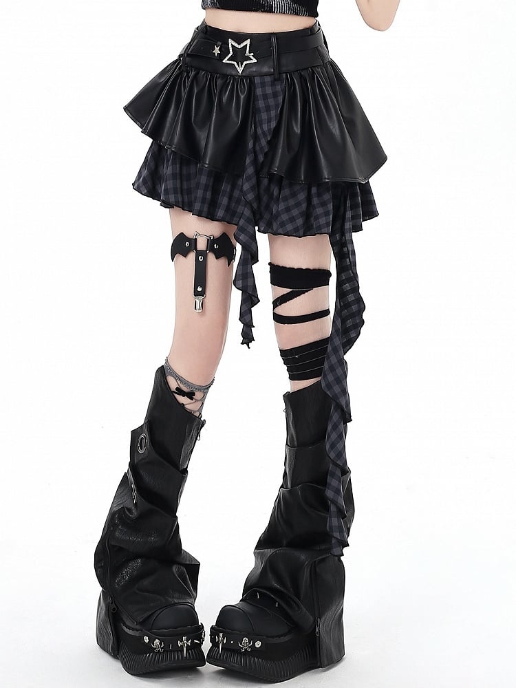 Red Belt Trim Black Ruffle Gray/Black - Y2K Cascading Set Skirt Bittersweet Star