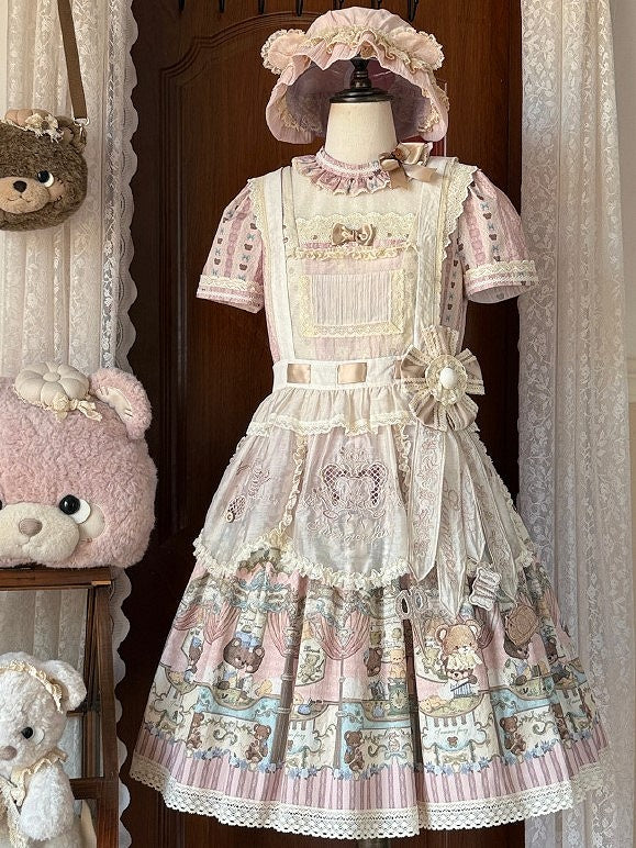 Bestickte beige Schürze Lolita