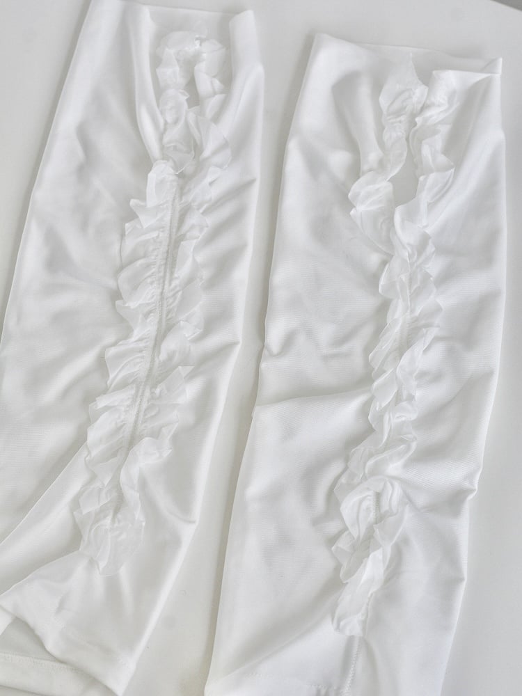 White Slit Design Ruffled Leg Warmers