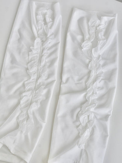 White Slit Design Ruffled Leg Warmers