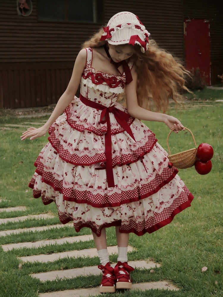 Beige and Red Flower Decorated Flat Hat