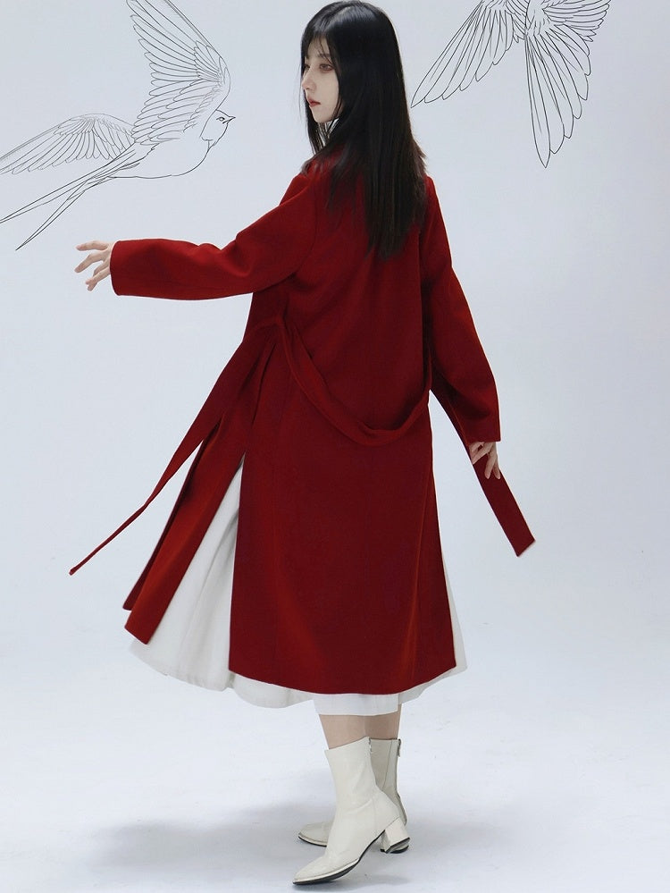Lolita Ouji Belt Red Coat Placket Year Design Unisex Open Vent Side New Waist with in