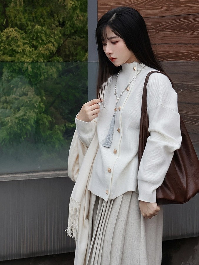 Closure Unisex Cardigan in Front Style Chinese White Button