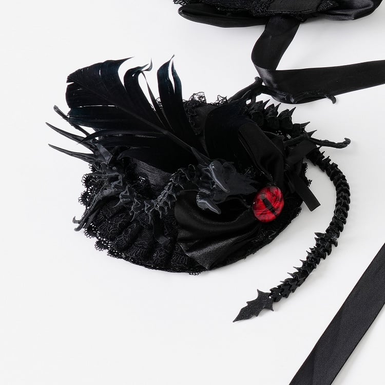 Feather Gothic Hat Mini Eyeball Lolita and Black