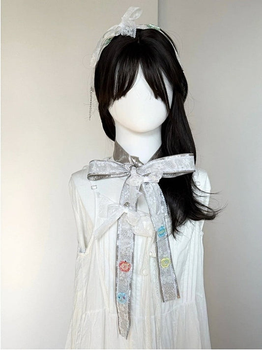 Charming Bow-Accented Scarf with Lace Patchwork - freetrader