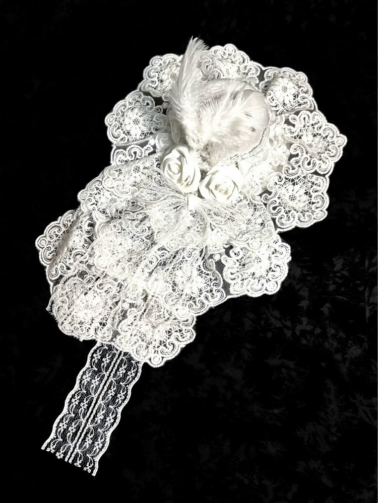 Gothic Lace Mini Hat with Feather Decor - Custom Made Earrings