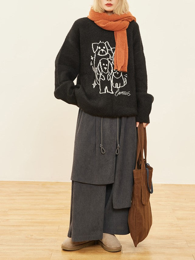 Wide-leg Cut Dark Design Pants Asymmetrical Gray