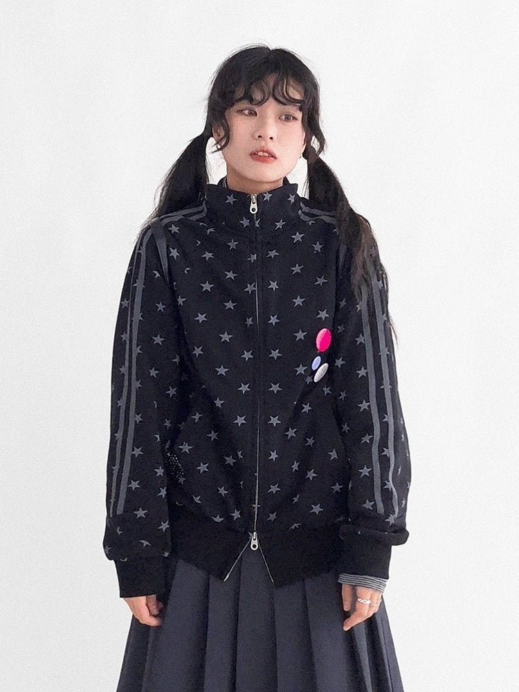 Collar Star Y2K Stand Motif Jacket Black with