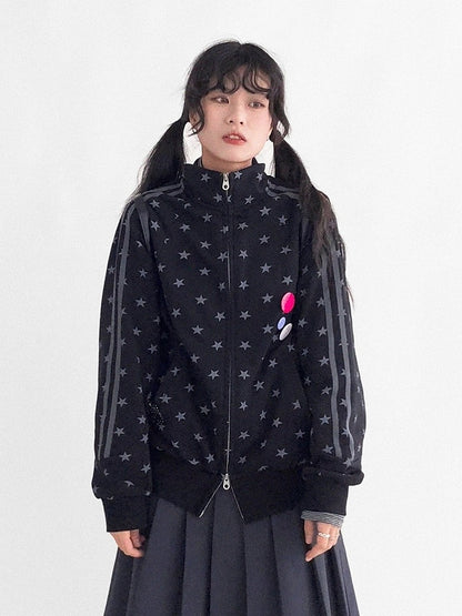 Collar Star Y2K Stand Motif Jacket Black with