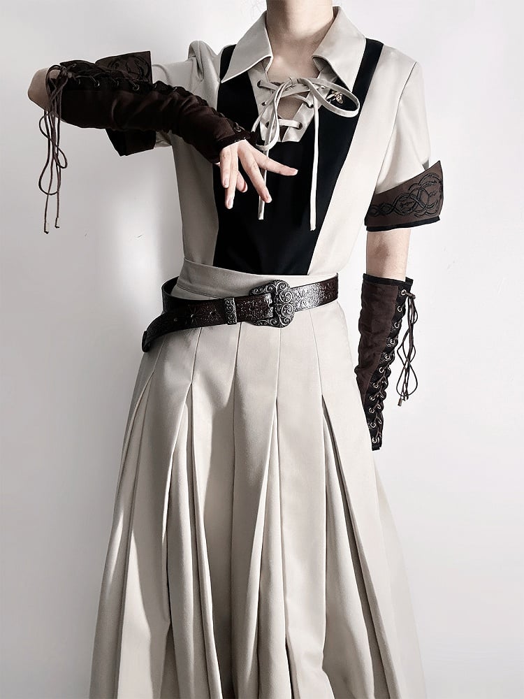 Ouji - Stücke Steampunk Ärmel Hemd Weste Lolita Set Hose Gerades Bein Kurz + Lang Drei Ein-Schulter
