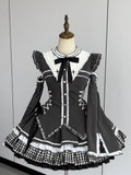 Gothic Lolita-Ärmel, gestreifte Flatterohren, dunkelgraues Kragenkleid bei Bunny mit Rücken