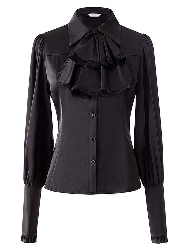 Sleeves Tie Pointed with Lolita Long Flat Jabot Black Gothic Blouse Collar