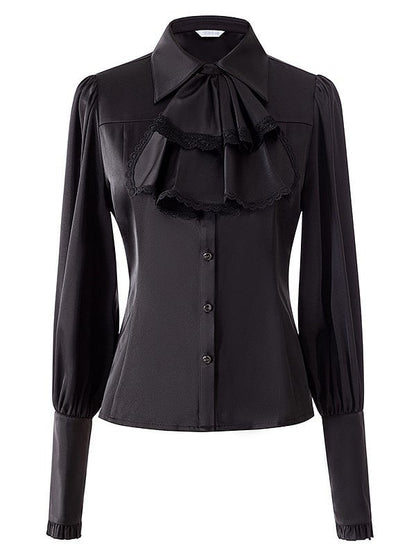 Sleeves Tie Pointed with Lolita Long Flat Jabot Black Gothic Blouse Collar