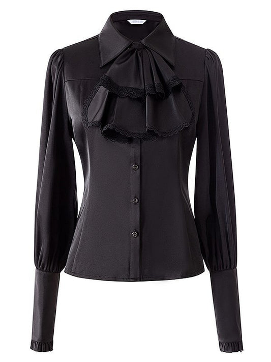 Sleeves Tie Pointed with Lolita Long Flat Jabot Black Gothic Blouse Collar
