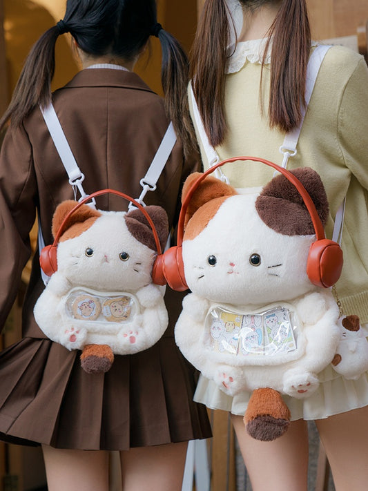 Weißer süßer Plüschrucksack in Katzenform, mittlere/große Größe