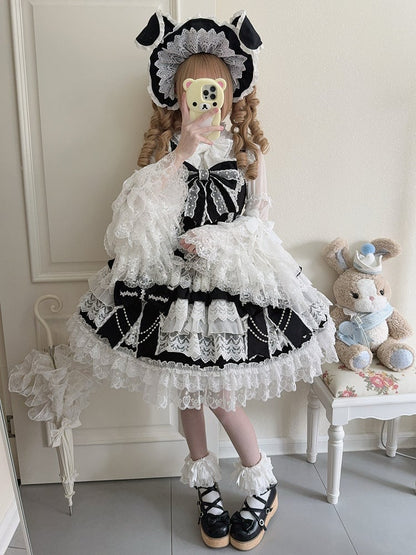 Tiered Chain Big Hanayome Black Bead Kleid Rock Bögen Dekoration Lolita
